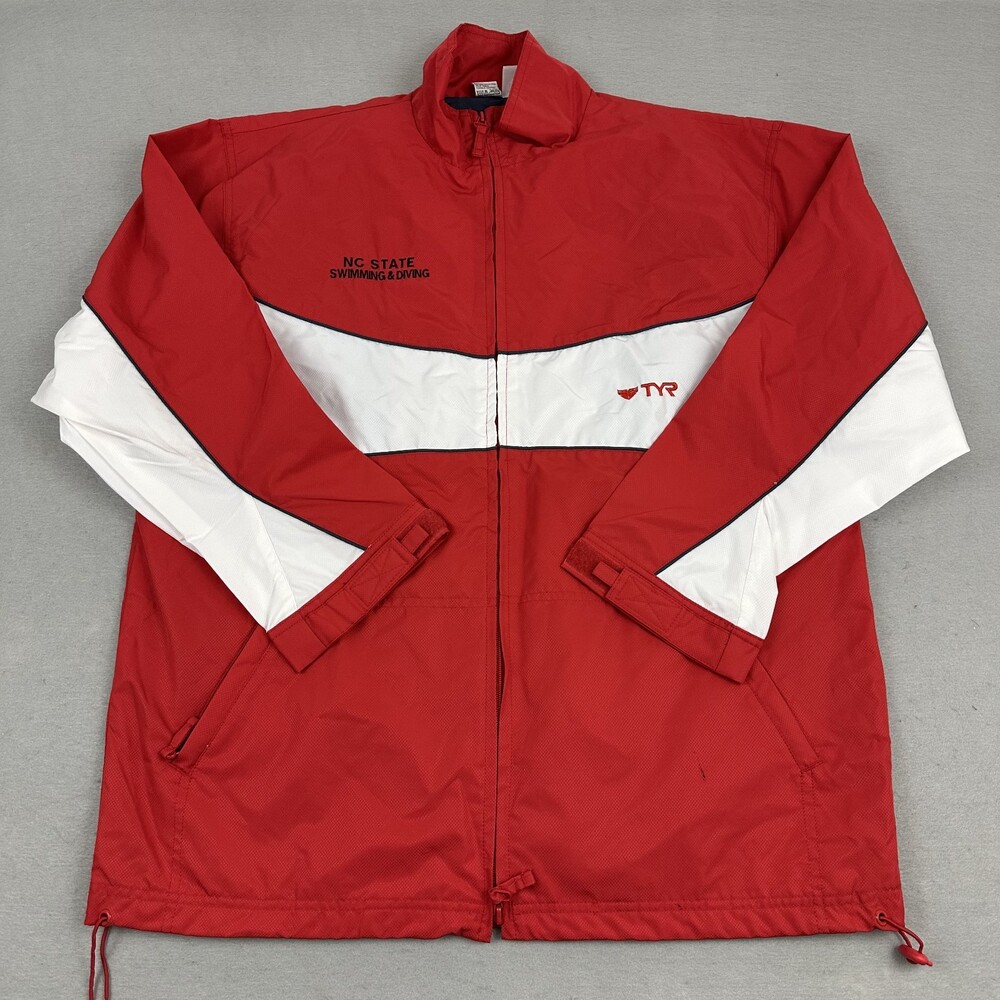 NC State Wolfpack Jacket Men Small Red TYR Full Zip Swimming Windbreaker Hood *
